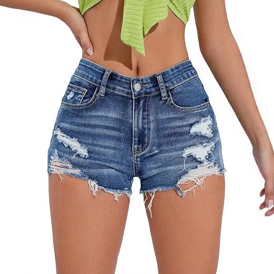 Shorts Denim Frayed - Shorts de mezclilla azul desgastado de